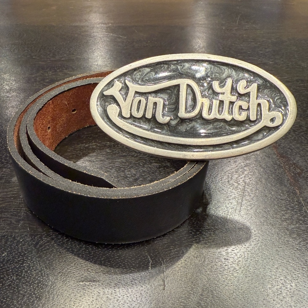 Men’s Vintage Rare Von Dutch Buckle w/ Belt 32” Black Pearlescent